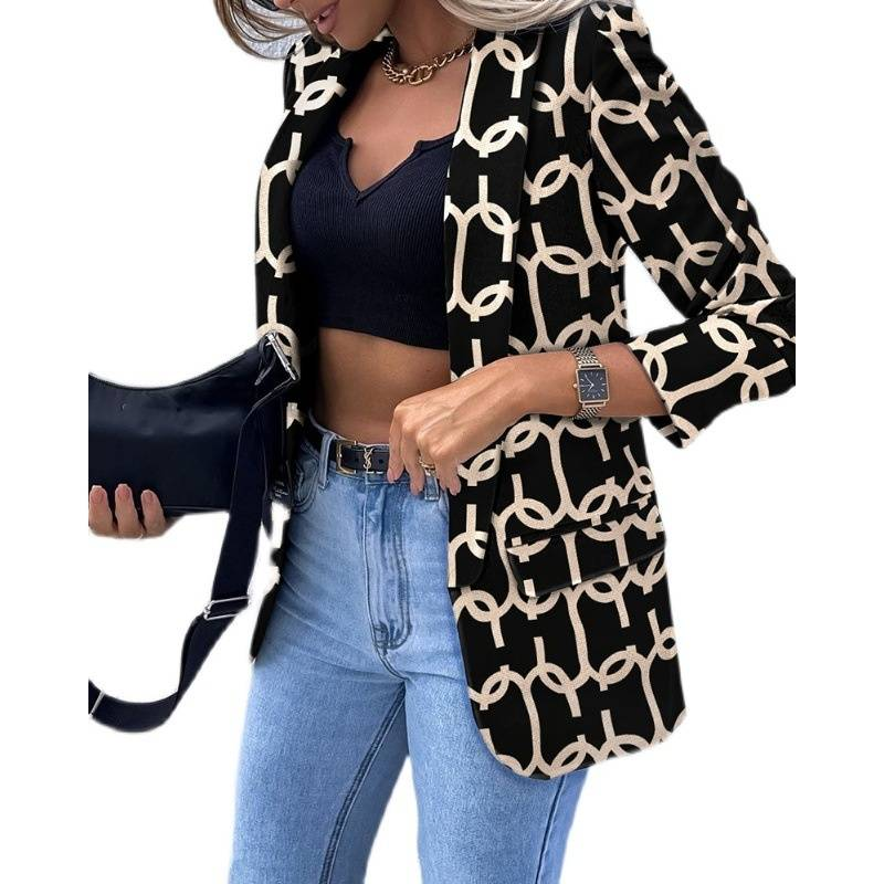 Women's Clothing new style long sleeved fashion sexy printed suit jacket_autovado.com