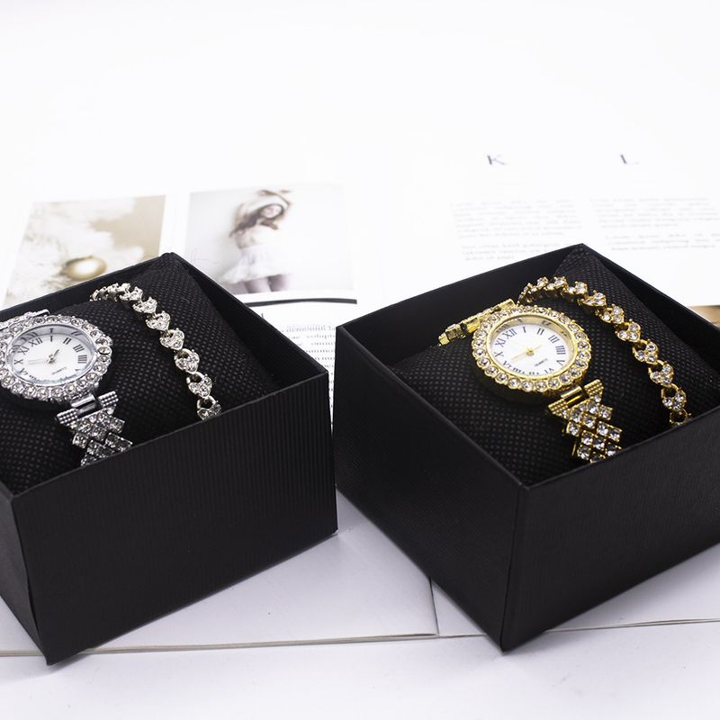 Women's bracelet watch set fashion gold full diamond steel band watch_autovado.com