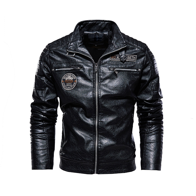Men's leather jacket pu leather jacket European and American motorcycle clothing fleece leather jacket men_autovado.com