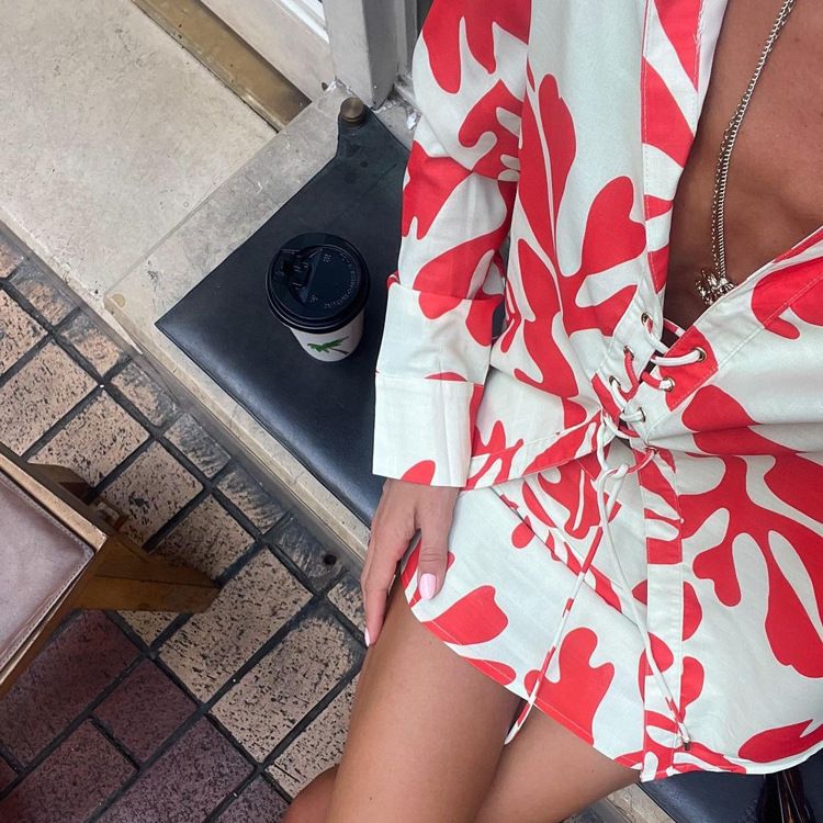 Women's Clothing summer printed short skirt lapel loose women's shirt casual suit_autovado.com