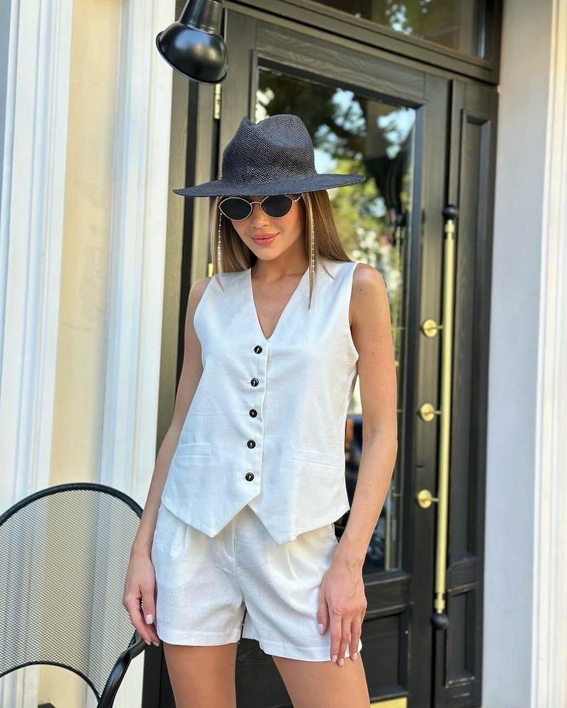 Women's Clothing design suit vest suit summer leisure sleeveless vest shorts women's two-piece suit_autovado.com
