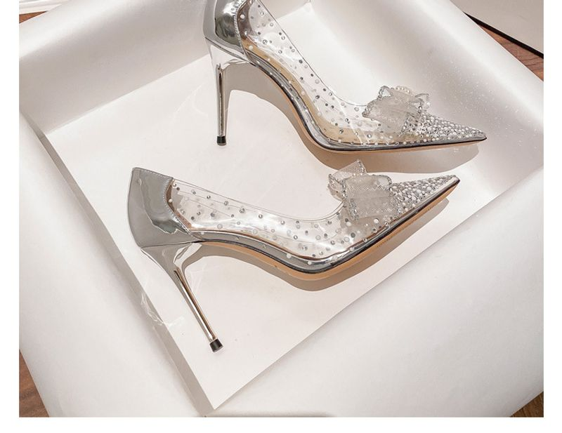 p7 with transparent bow 2023 summer women's shoes live broadcast on behalf of European and American slope heels stiletto_autovado.com