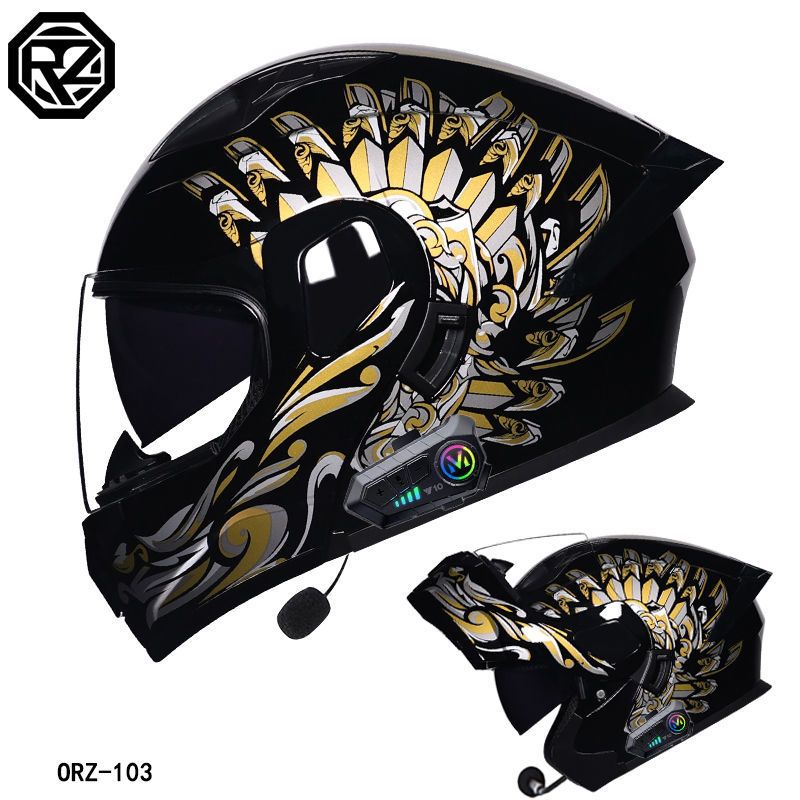 Motorcycle Accessories & Parts flip up helmet double lens helmet men and women Bluetooth full helmet half helmet four seasons tail wing large size_autovado.com