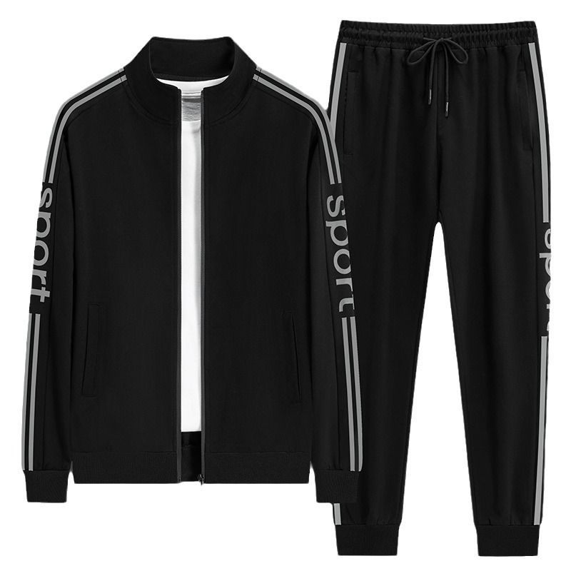 Men's Clothing sports suit men's spring and autumn sweatshirt outdoor running leisure two piece suit loose trend plus size jacket_autovado.com