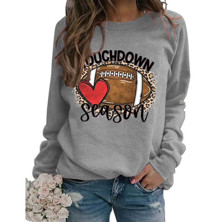 Women's Clothing Site Ready Stock Simple Pullover Crewneck Top T shirt TouchDown Print Loose Sweatshirt_autovado.com