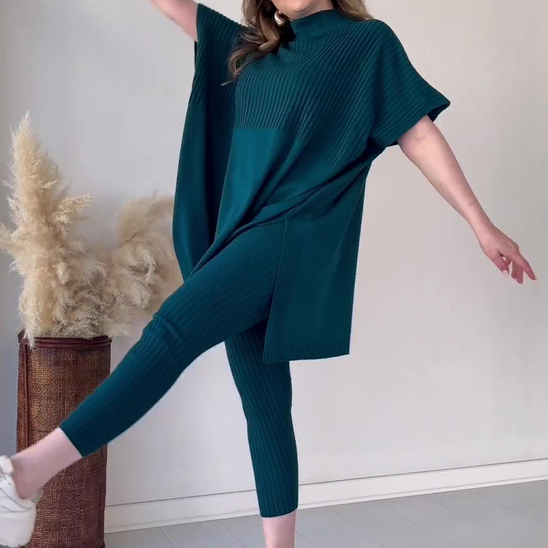 Women's Clothing new autumn round neck bat shirt large size loose sweater casual two piece set_autovado.com