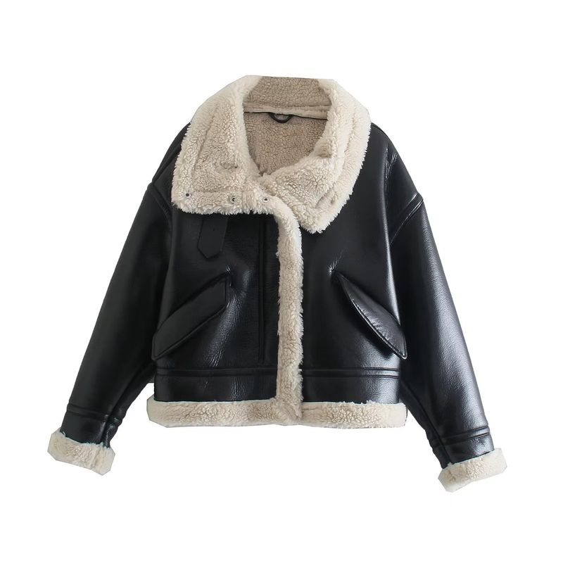 Women's clothing style street fashion fleece fur jacket coat_autovado.com