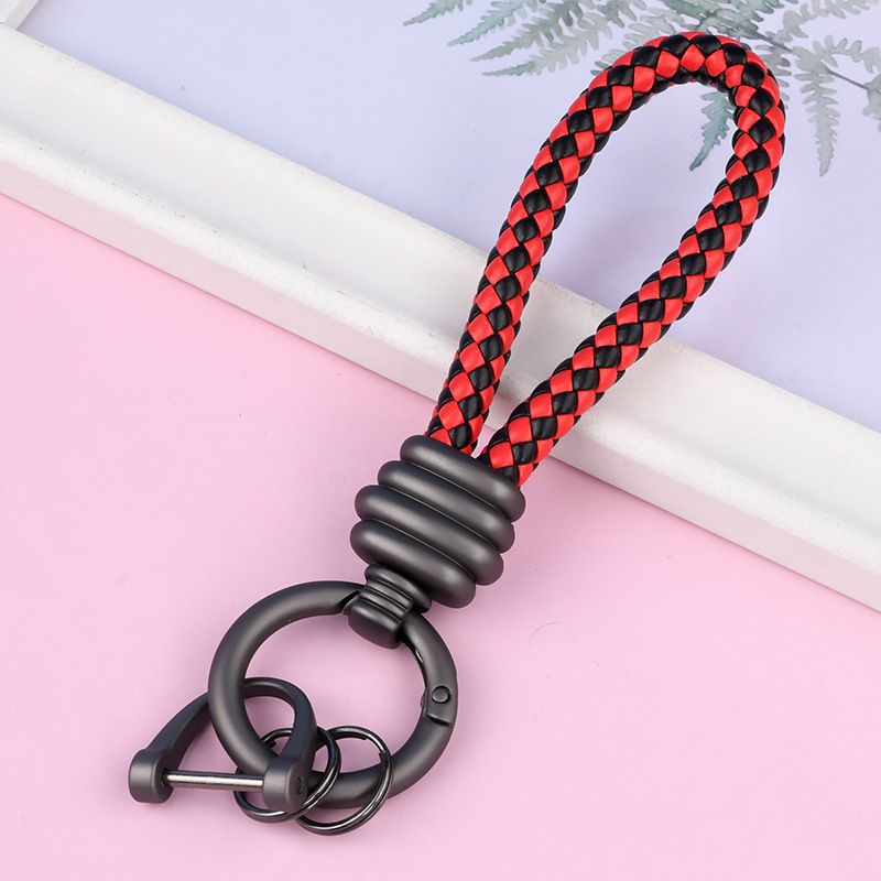 Braided Leather Rope Car Keychain Business Horseshoe Buckle Key Accessories Creative Bag Keychain Metal Pendant_autovado.com