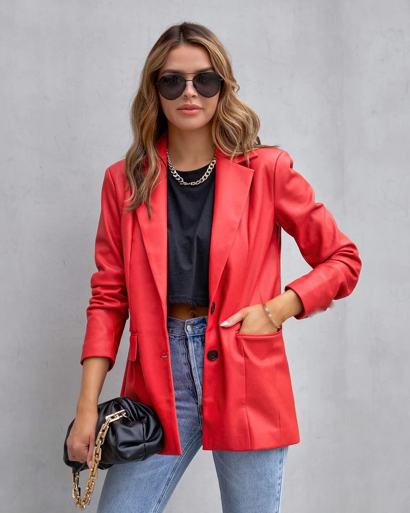 Women's Clothing Street Style Pure Color Casual Fashion Three color Leather Jacket _autovado.com