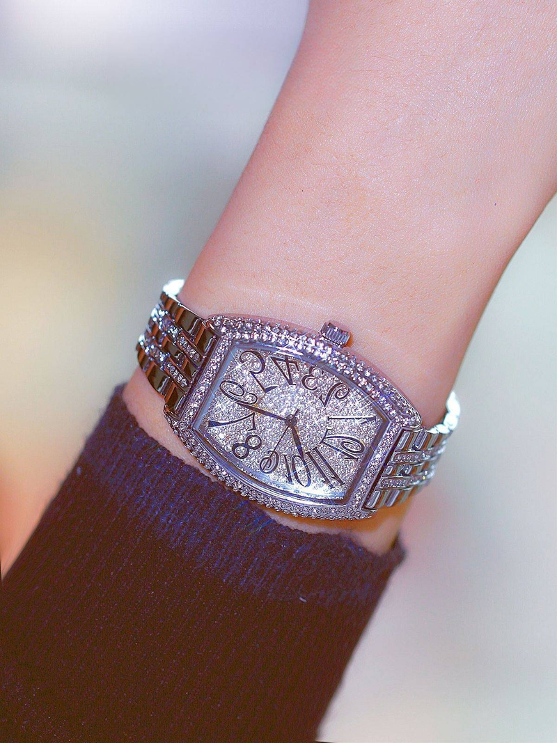 Classic barrel shaped full diamond inlaid luxury women's watch, banquet party jewelry_autovado.com