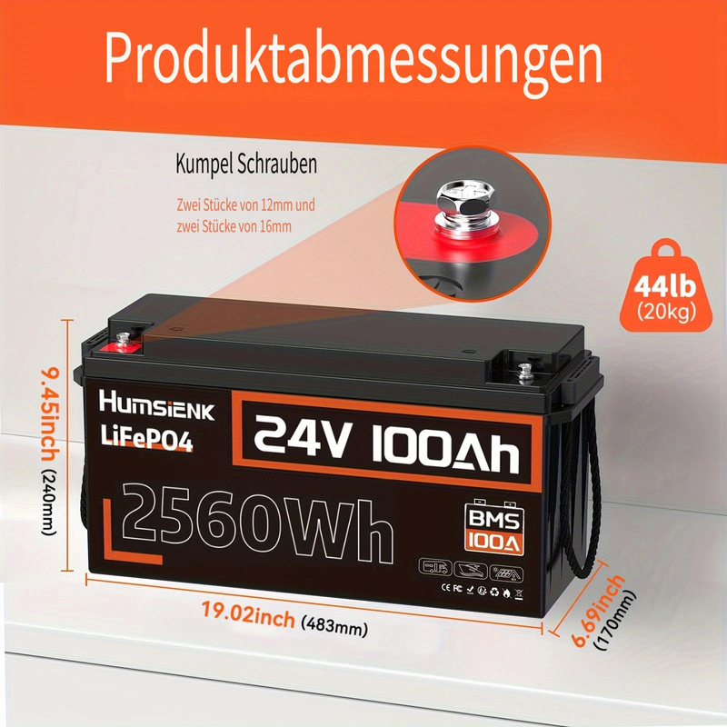 HumsiENK 24V 100Ah LiFePO4 Lithium Battery For Boat Trolling, 100A BMS Battery Pack,low Temperature Protection,solar Cells,energy Storage Power Supply_autovado.com