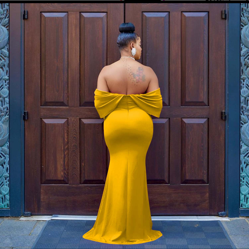 Women's Clothing fashion women's solid color one-shoulder deep V backless fishtail dress_autovado.com