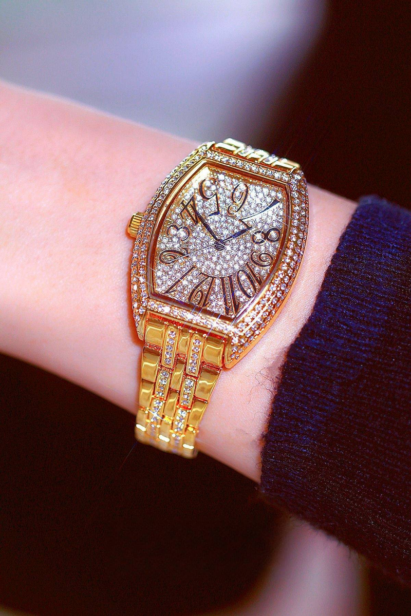 Classic barrel shaped full diamond inlaid luxury women's watch, banquet party jewelry_autovado.com