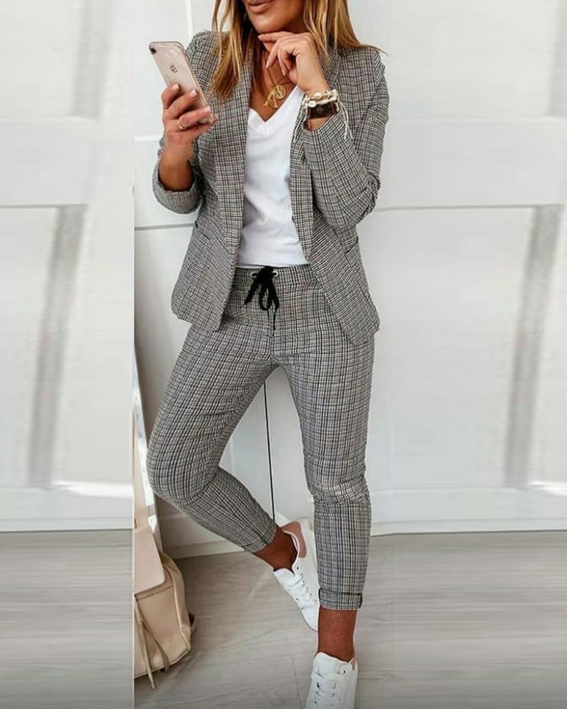 Women's Solid Color Professional Suit Set - Commuting Style Blazer & Pants | Office Workwear Outfit_autovado.com
