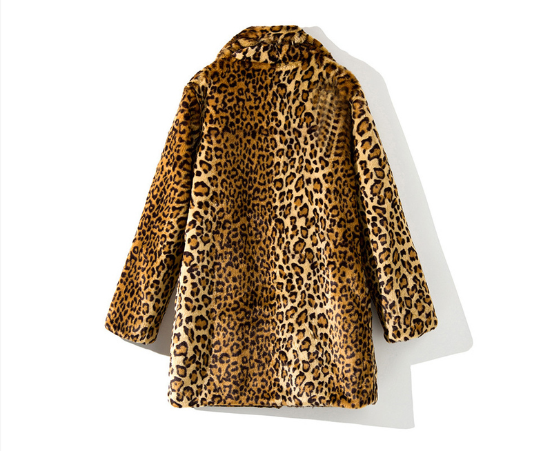 Women's fur coat women's mid-length suit collar sexy leopard print coat_autovado.com
