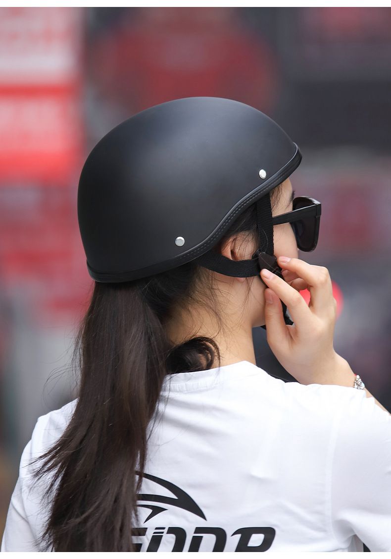 melon scoop helmet leather helmet knight summer helmet bicycle retro helmet men's half helmet summer riding helmet_autovado.com