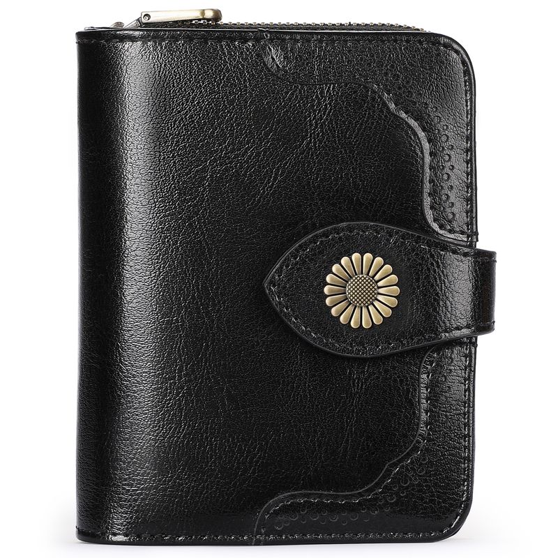 genuine leather women's short wallet two fold women's zipper vintage oil wax cowhide wallet_autovado.com