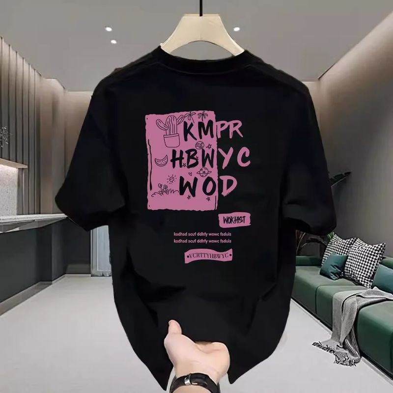 Men's clothing style handsome heavyweight cotton short-sleeved T-shirt - potted letters young men and women street loose round neck comfortable_autovado.com