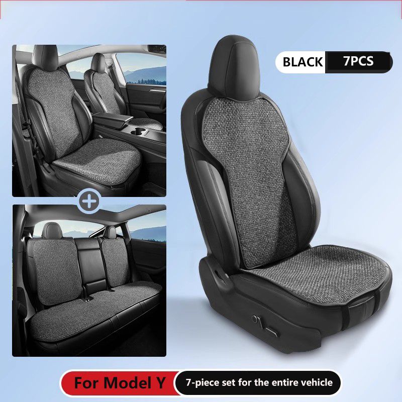 For Tesla Model Y/Model 3/2024 M3 Linen Cover Cushion Four Seasons Breathable And Comfortable Seat Car Interior_autovado.com