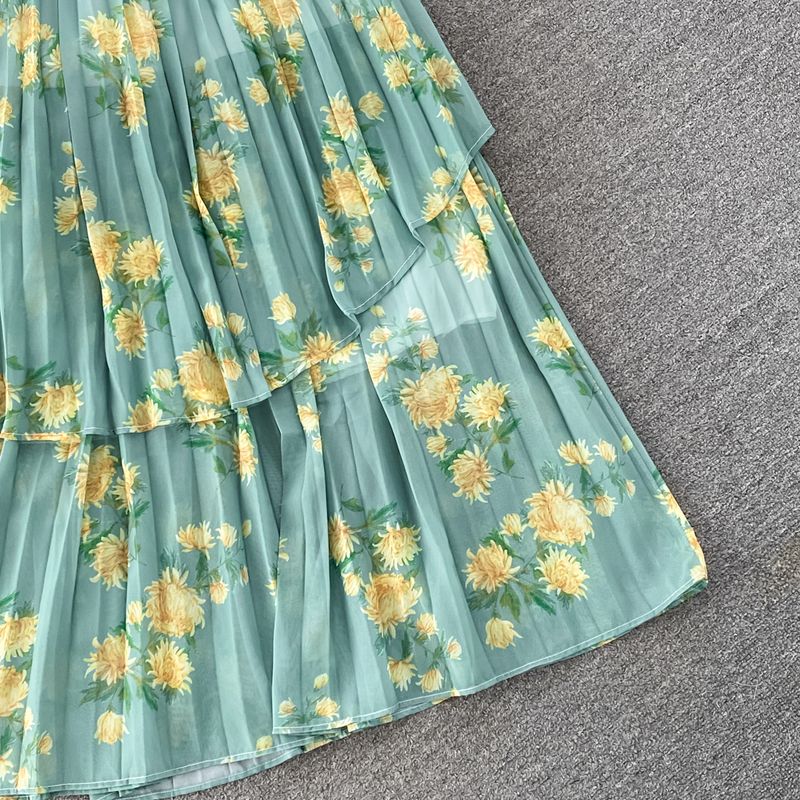 Women's Clothing light mature style, lantern long sleeves, bowknot, loose printed chiffon shirt, two-piece suit, high waist skirt_autovado.com