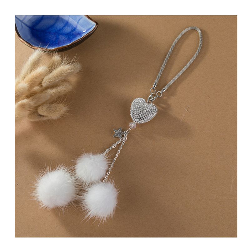 New Heart Hair Ball Rearview Mirror Decoration Car Diamond Pendant Female_autovado.com