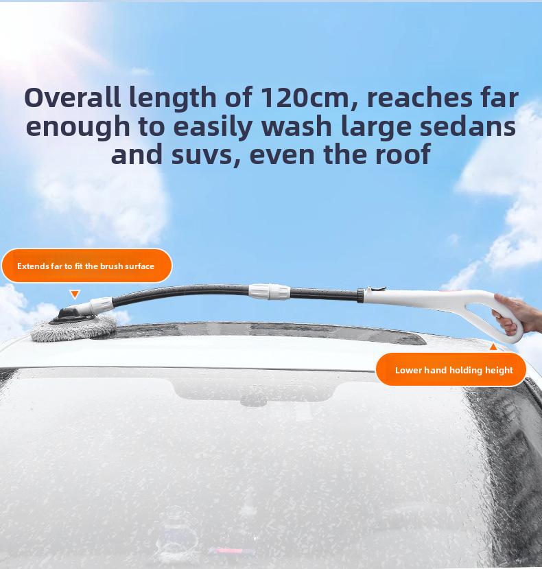Wash Mop With Large Handle, Curved Rod, Labor-saving, Extendable, Detachable, Car Brush, Automotive Cleaning Tool_autovado.com