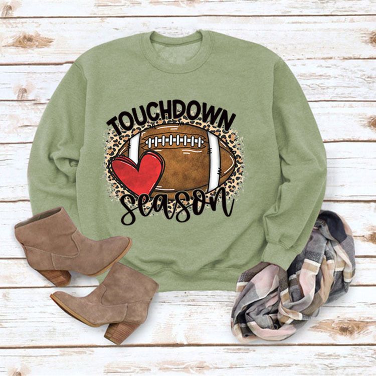 Women's Clothing Site Ready Stock Simple Pullover Crewneck Top T shirt TouchDown Print Loose Sweatshirt_autovado.com