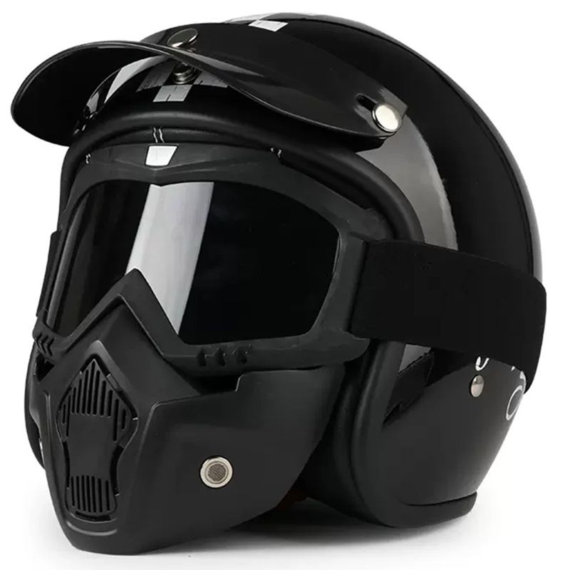 Retro Motorcycle Helmet 3/4 Open Face With Bluetooth & Interchangeable Goggles - ABS Lightweight Safety Helmet For Men & Women_autovado.com