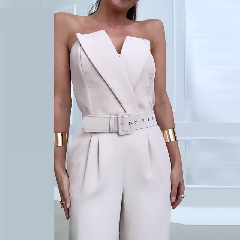 Women's Summer New Fashion Tube Top Waist Solid Color Wide Leg Jumpsuit Women's Clothing_autovado.com