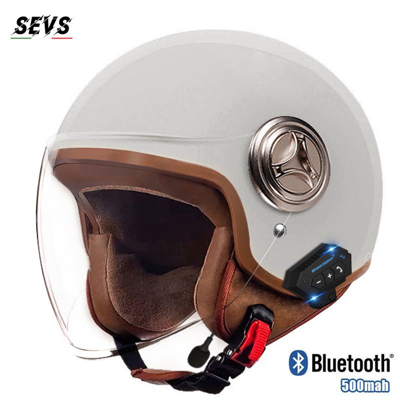 3/4 Motorcycle Helmet With Bluetooth & Cat-Ear Design – Lightweight ABS Shell, 3C Certified, Transparent Visor (Unisex Adult)_autovado.com