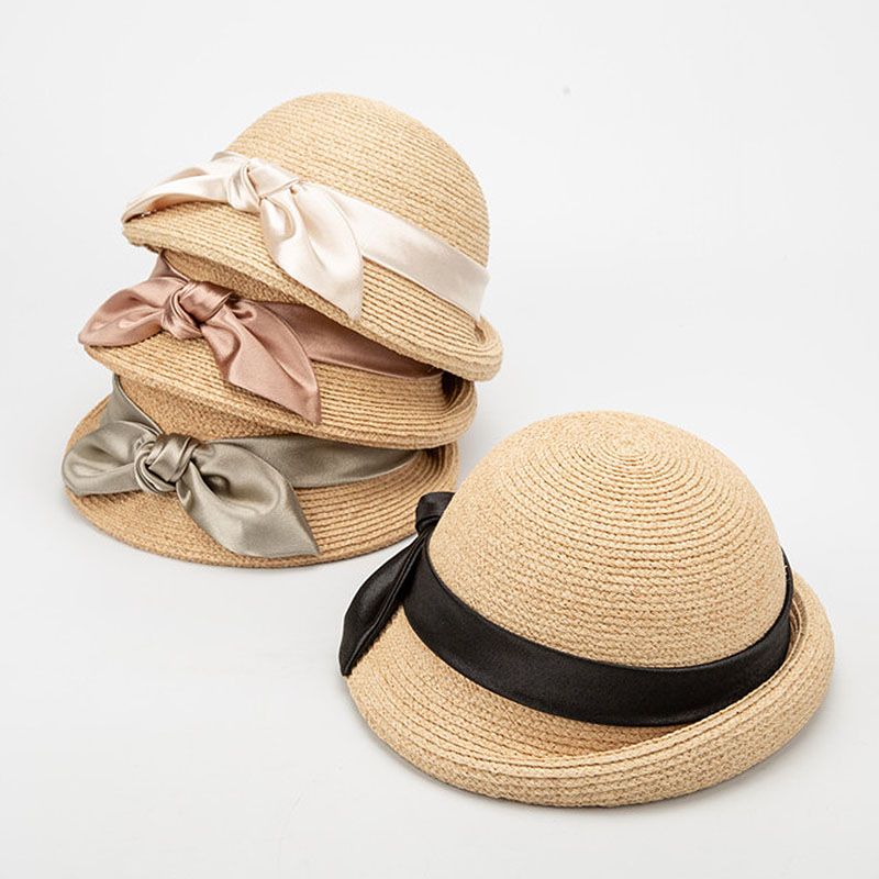 Hot Sale Women Raffia Straw Hats Ribbon Bow Blower Ladies Summer Fedora Outdoor Sun wedding Party Hat_autovado.com