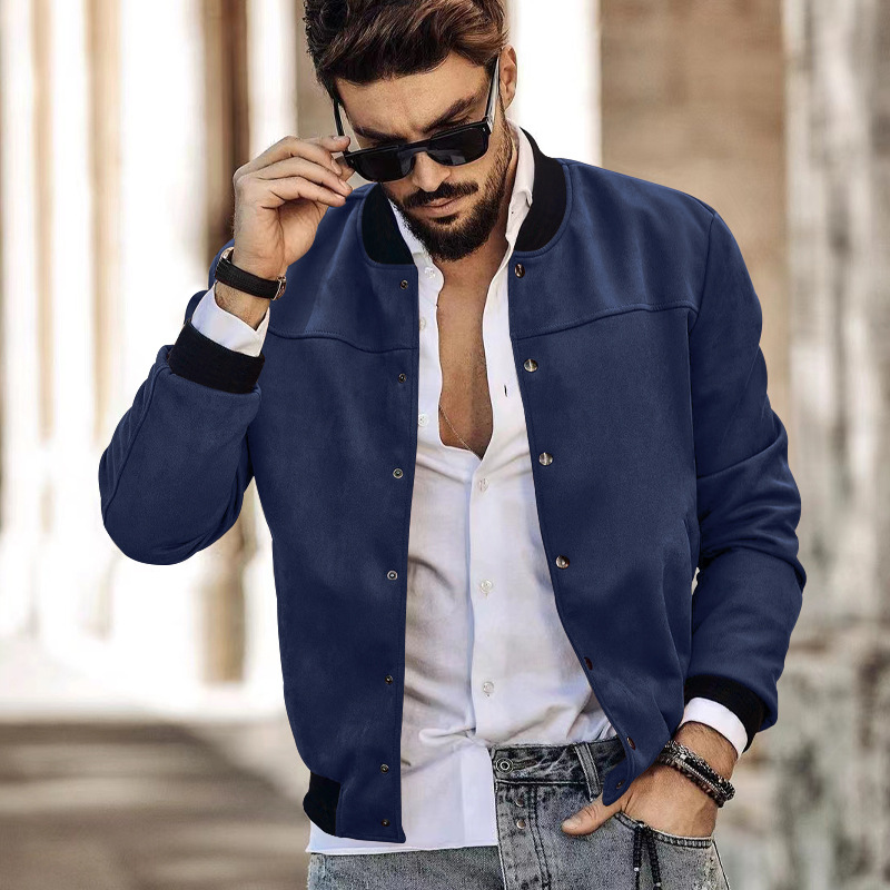 Man's clothing Suede stand collar men's button-up cardigan jacket casual trendy coat for men_autovado.com