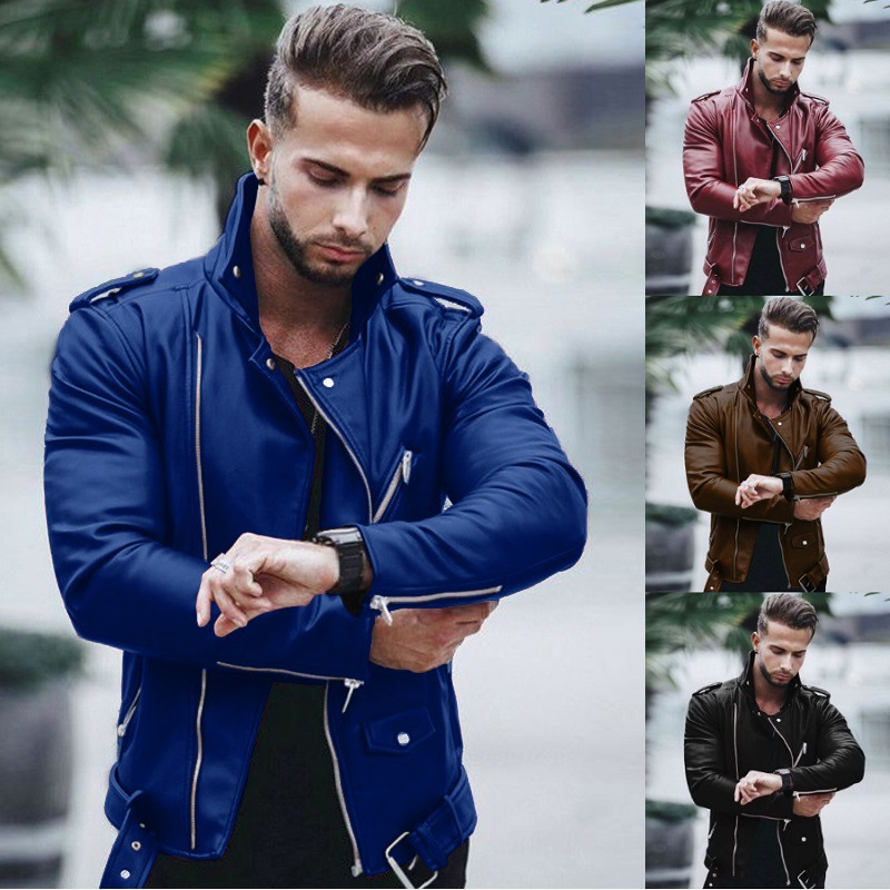 Men's autumn and winter new leather jacket with fashionable lapel zipper motorcycle leather jacket_autovado.com