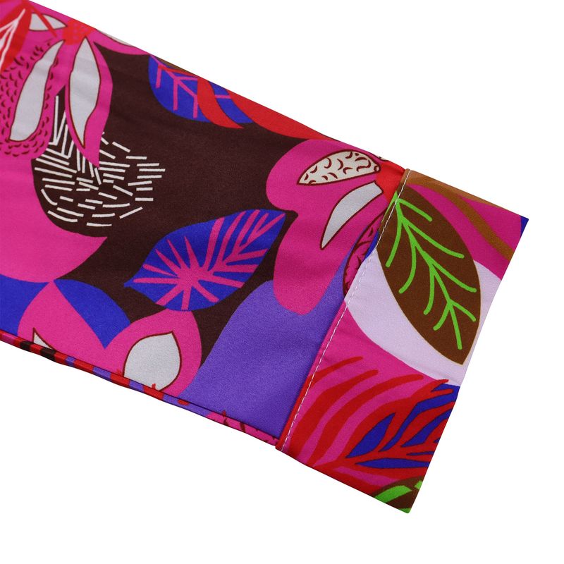 Women's Fashion Print Two-piece Suit Lapel Tie Shirt Wide Leg Pants Suit_autovado.com