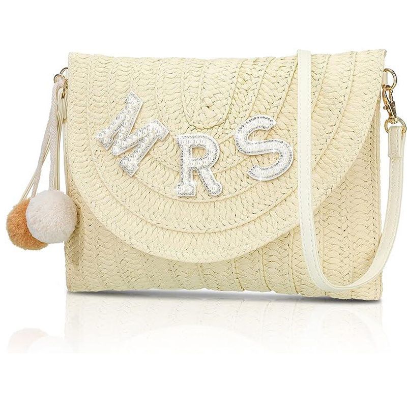English letters BRIDE MRS WIFEY straw shoulder bag bachelorette party_autovado.com