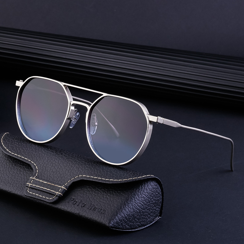 Unisex Vintage round frame sunglasses for men metal double beam driving sunglasses for men_autovado.com