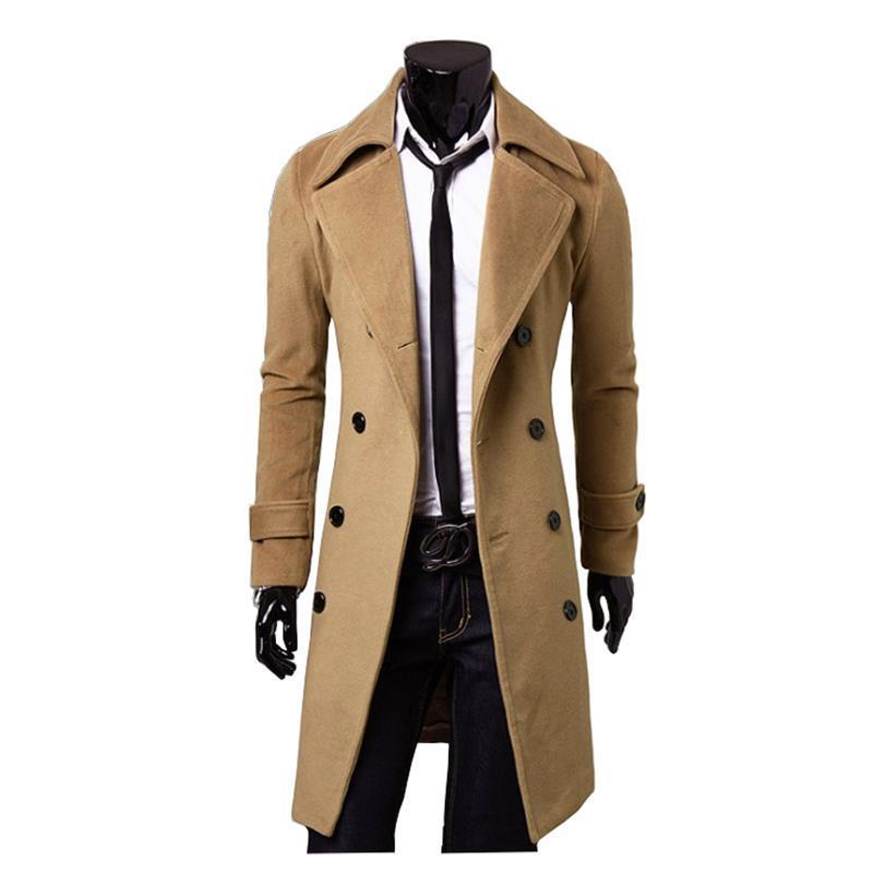 Men's autumn and winter long double-breasted trench coat men's woolen coat slim tweed coat men_autovado.com