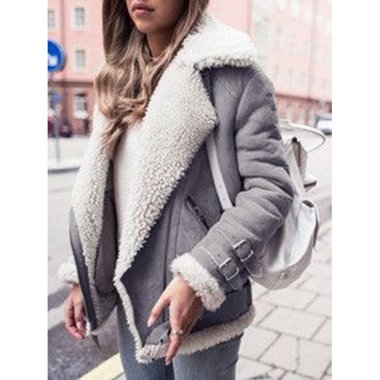 Women's Clothing popular motorcycle deerskin velvet lambswool coat women's lapel fur cotton coat 0055_autovado.com