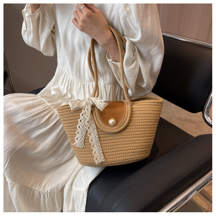 Chic Handbags 2024 New Woven Holiday Shoulder Bag Fashionable and Versatile Large-capacity Tote Bag Beach Bucket Bag_autovado.com