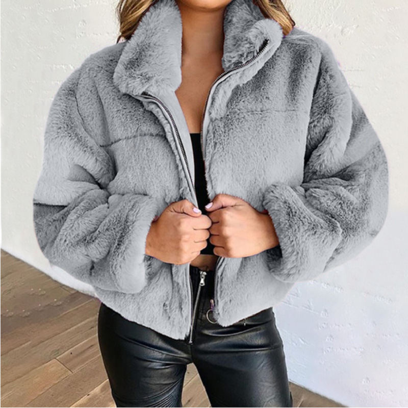 Women's Clothing clothing autumn and winter rabbit fur fur zipper cardigan plush warm jacket_autovado.com