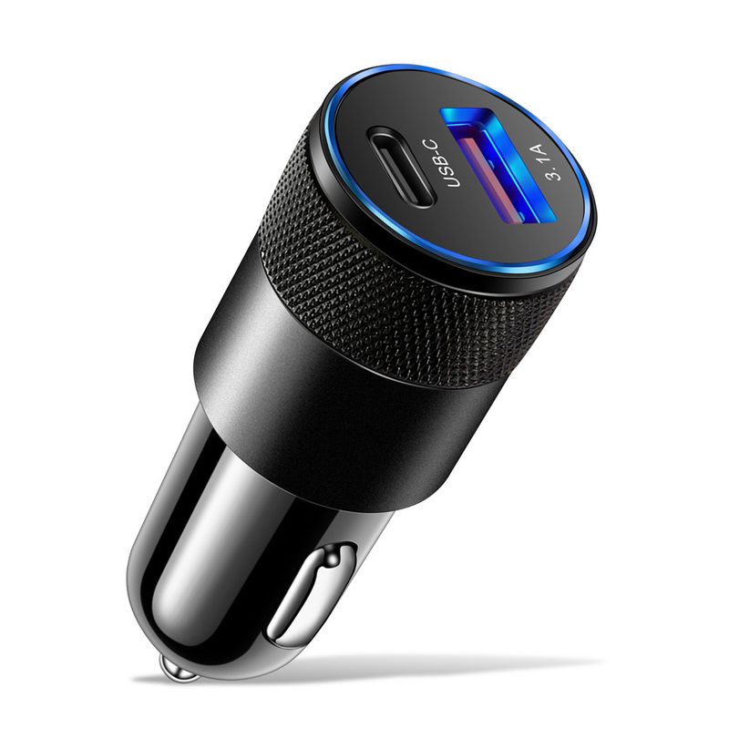 3.1A USD+PD Small Steel Cannon Metal Aluminum Alloy Charge USB-C+USB Car Charger_autovado.com