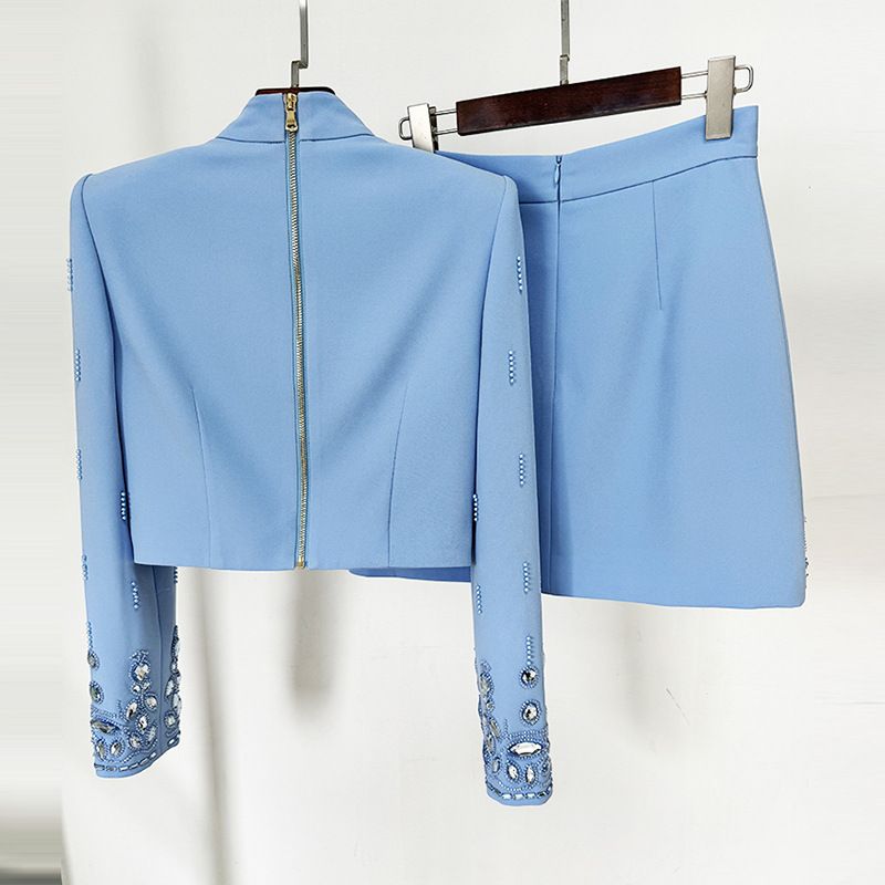 Women's Clothing celebrity fashion new heavy beaded diamond short top skirt suit two piece suit_autovado.com