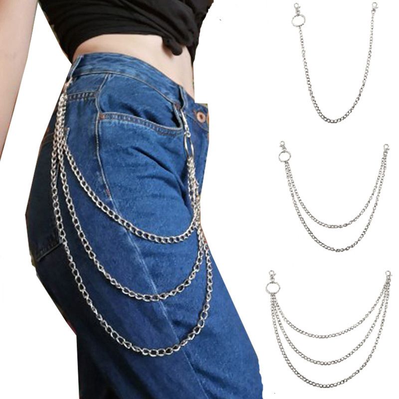 HOT 1/2/3 Layer Long Belt Rock Punk Hook Trousers Pant Waist Link Metal Wallet Chain Keychain Ring Clip Keyring HipHop_autovado.com