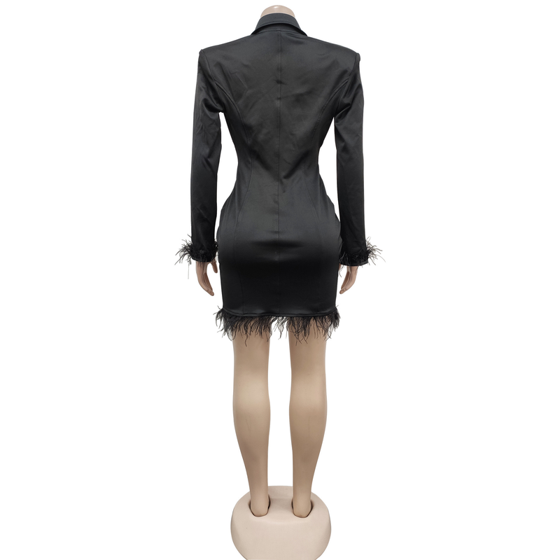 Women's fashion women's V-neck long-sleeved double-breasted tassel openwork dress_autovado.com