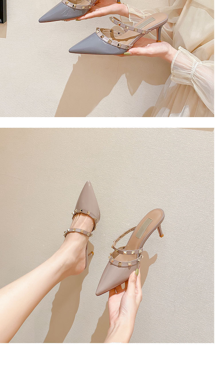 Women's fashion high heeled sandals with studded head_autovado.com