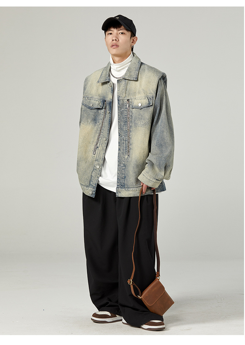 New American vintage washed loose and versatile denim jacket for men with a high-end feel, explosive street workwear jacket, retro jacket_autovado.com