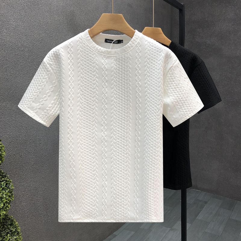Men's clothing High-grade hemp pattern white men's short-sleeved T-shirt brand summer clothes new 2024 spirited young man clothes_autovado.com