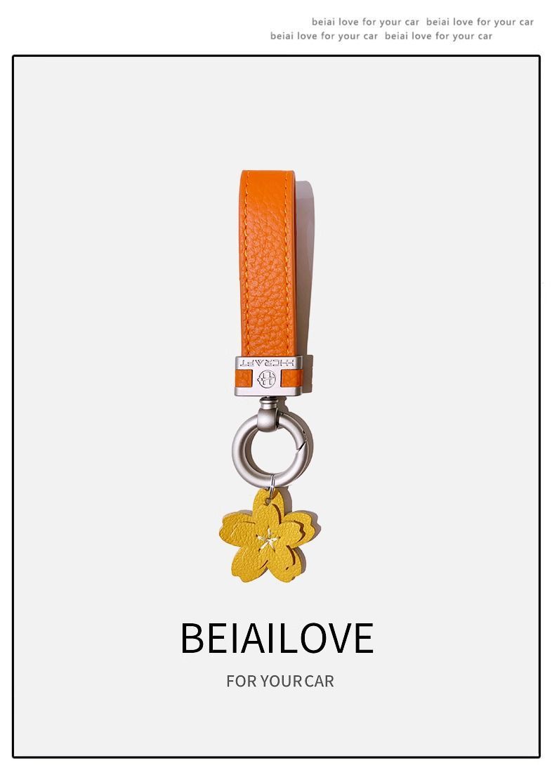 Sakura Car Keychain Women's Fashion Personality High End Genuine Leather Keychain Car Key Pendant Car Bag Ornaments_autovado.com