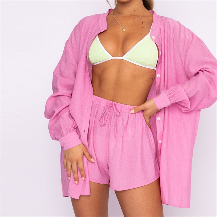 Women's Clothing sexy two-piece suit for women beach sunscreen shirt shorts suit_autovado.com