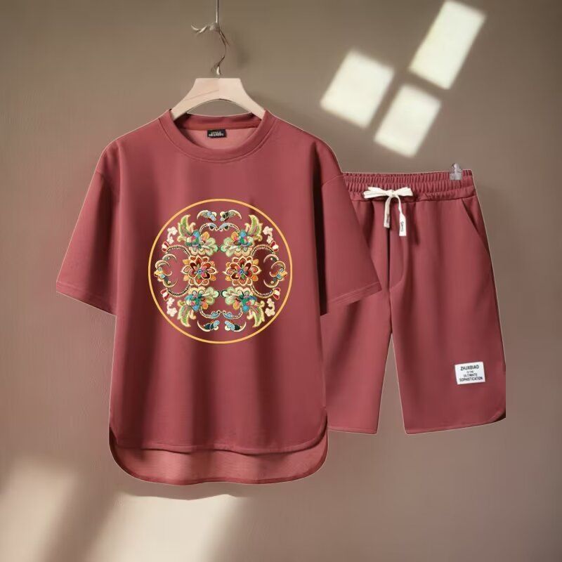 Men's Clothing 2024 Waffle Casual Summer Suit Men's Loose Teen Short sleeved T shirt Shorts Handsome Two piece Suit_autovado.com